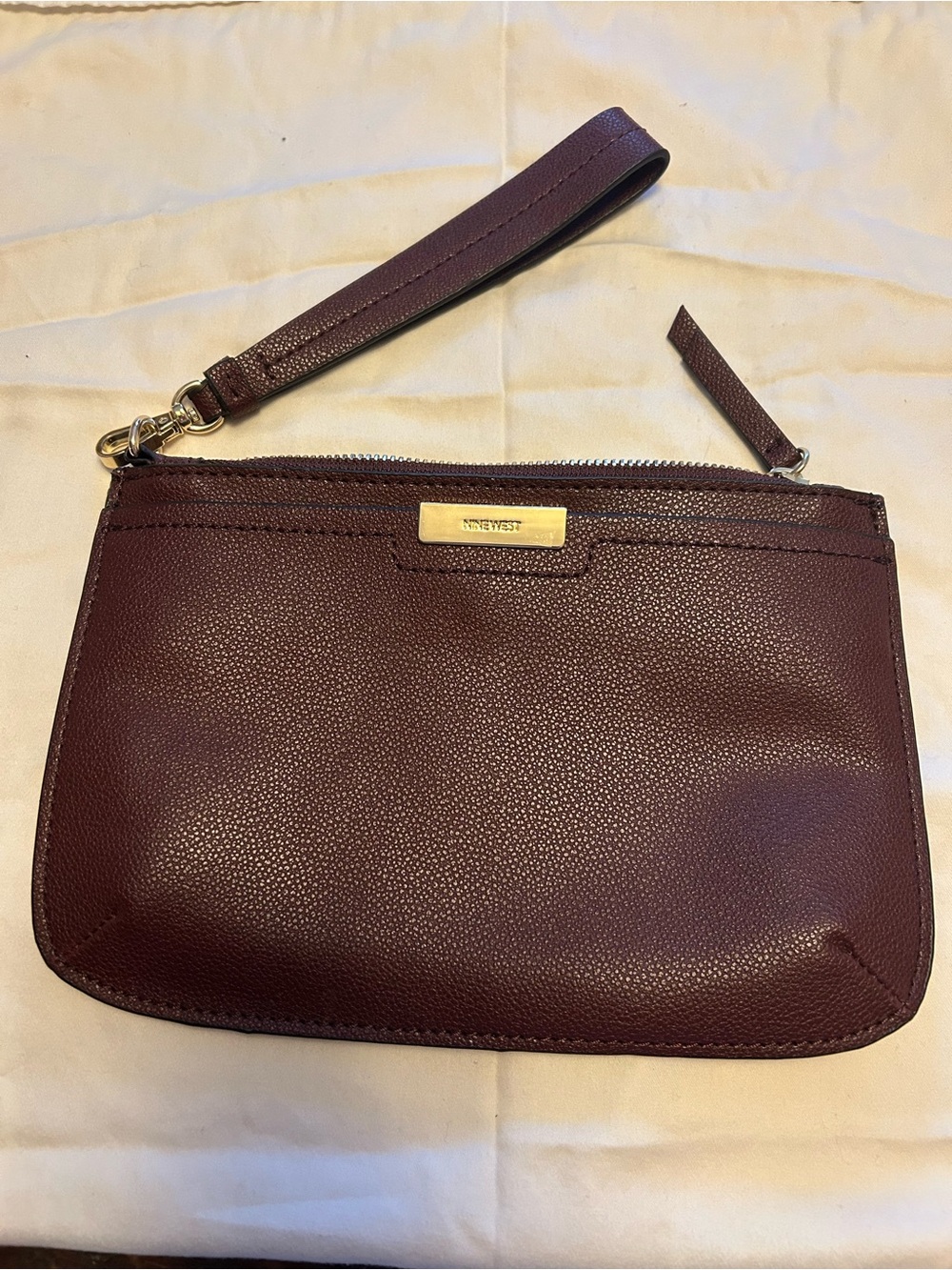 Nine West Burgundy Pebbled Leather Wristlet Clutch